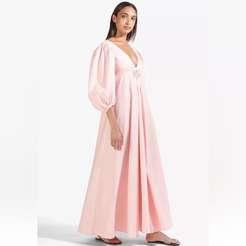 NWT STAUD Amaretti Cotton poplin midi dress puff sleeve v neck maxi size small